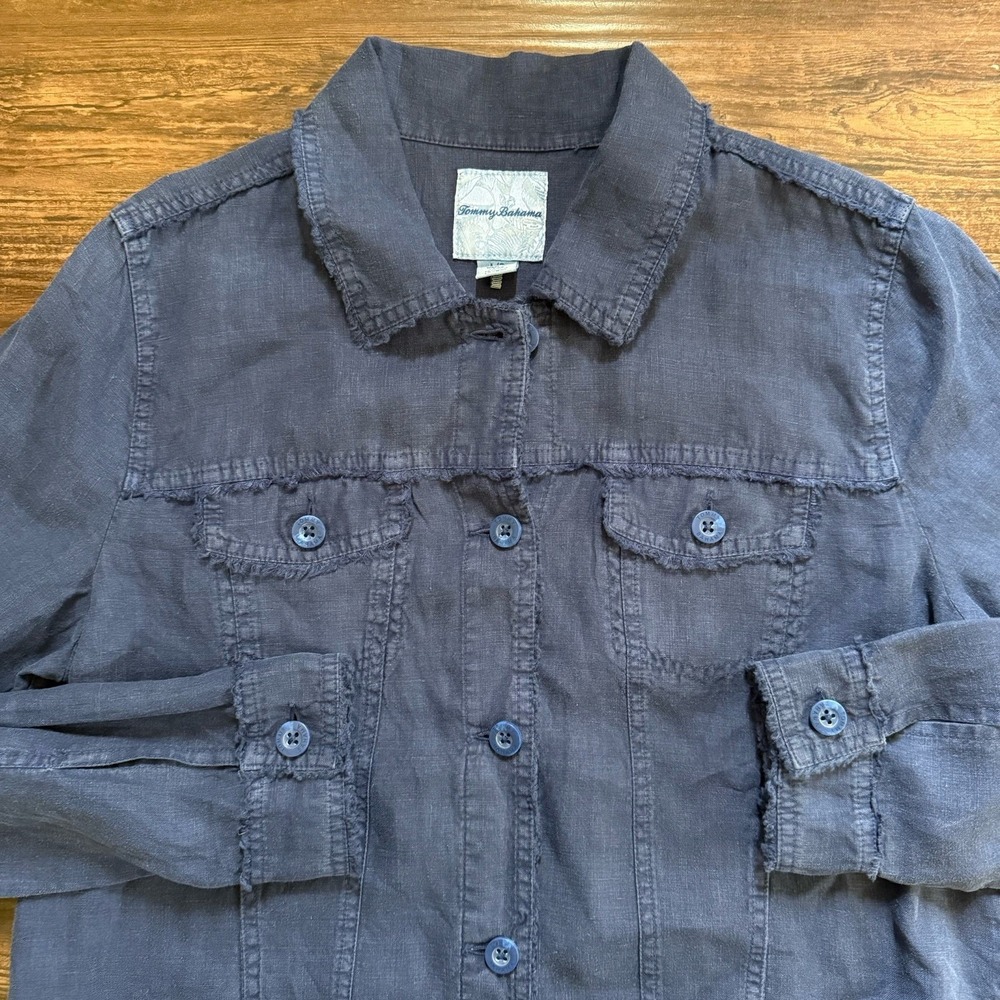 Tommy Bahama Women's Large 100% Linen Button Up Shirt Long Sleeve Coastal Resort